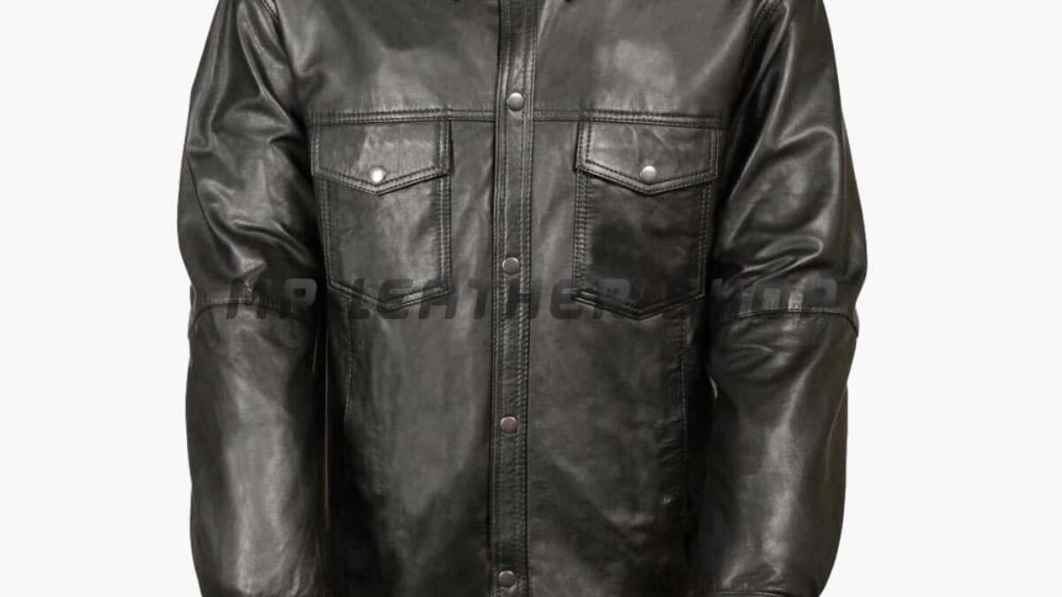 Black Leather Long Sleeve Shirt, image size:1200x675