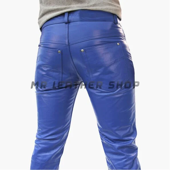 Navy Blue Pleated Details Men Leather Pants