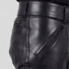 Close up view of full grain cow leather texture and YKK zipper