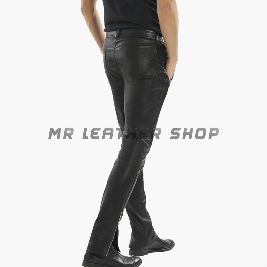Mens Black Leather Jeans 01