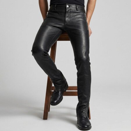 Mens Black Leather Jeans