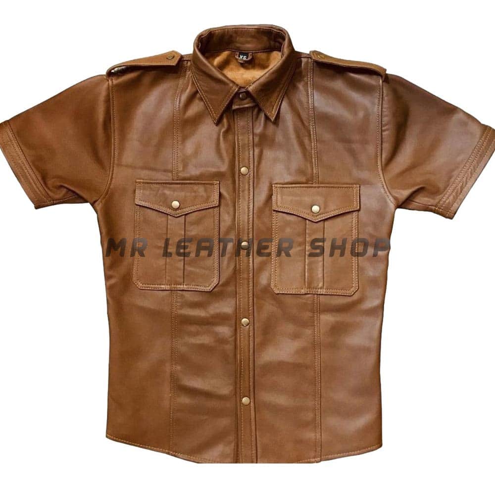 Mens Brown Leather Shirt