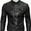 Black Leather Shirt Jacket Mens