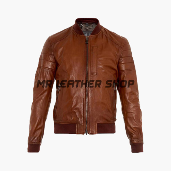 Brown Leather Bomber Jacket