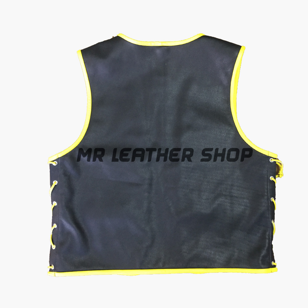Leather Vest Leather Vest With Yellow And Black Color And Side Laces