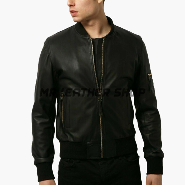 Black Leather Bomber Jacket