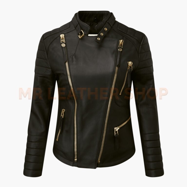 Black leather jacket for women