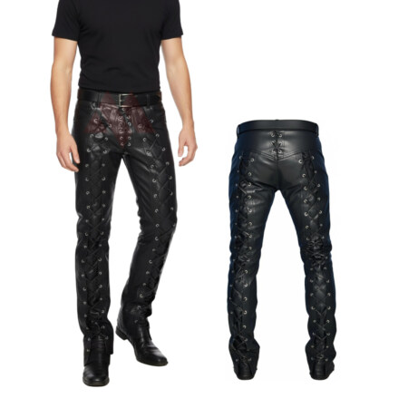 Black Leather Lace Up Pants