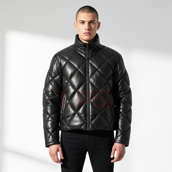 Black Leather Puffer Jacket