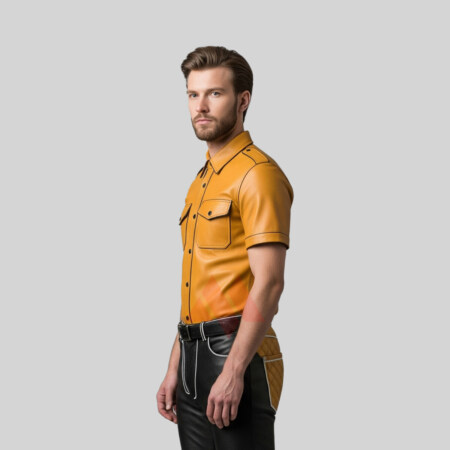 Yellow Leather Shirt With Black Piping