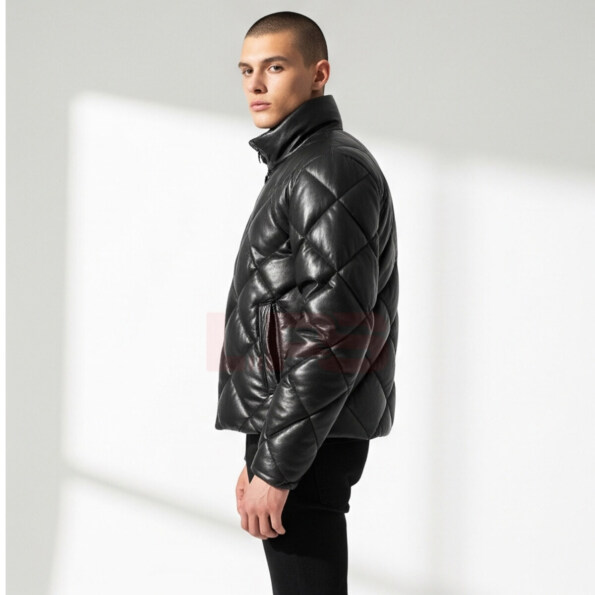 Black Leather Puffer Jacket