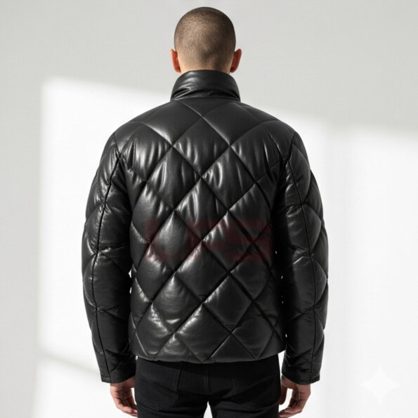 Black Leather Puffer Jacket