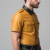 Yellow Leather Shirt With Black Piping