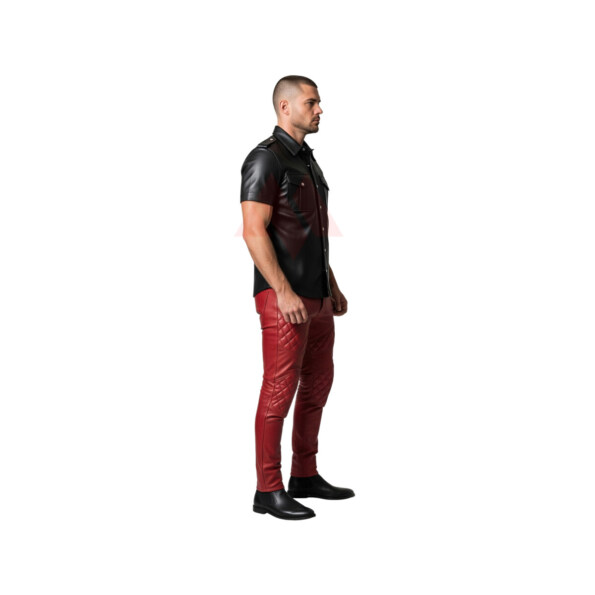 Black Leather Shirt Red Pants Set