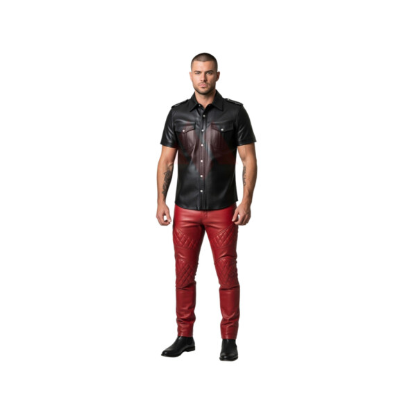 Black Leather Shirt Red Pants Set