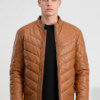 Brown Leather Puffer Jacket