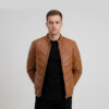 Brown Leather Puffer Jacket
