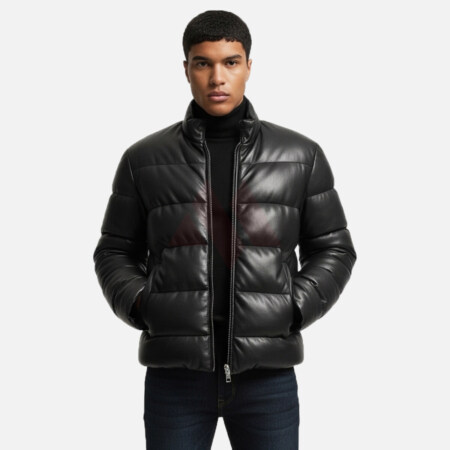 Black Leather Puffer Jacket