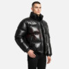 Black Leather Puffer Jacket