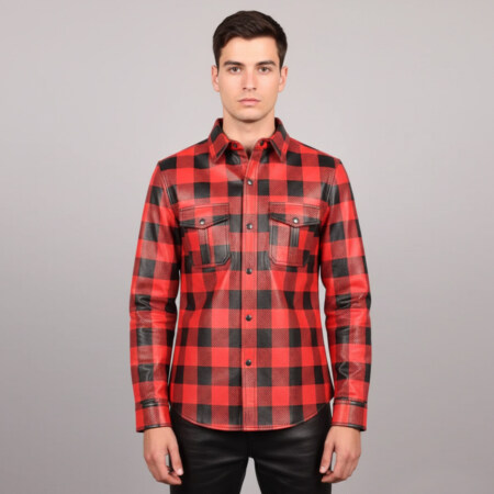 Red Plaid Leather Shirt