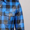 Tartan Style Leather Shirt Close Up View