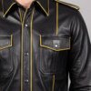 long sleeve leather shirt close up view