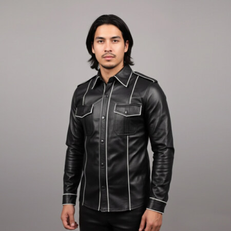 long sleeve mens leather shirt