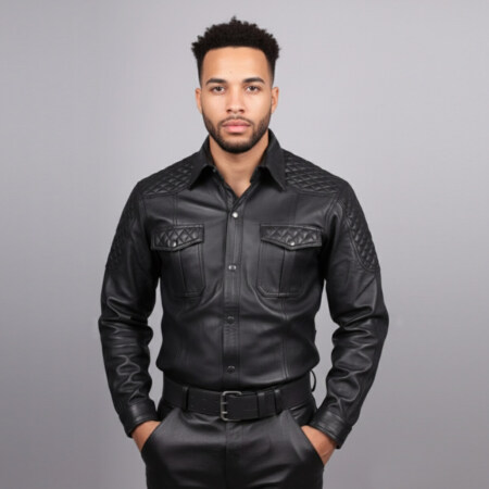 mens leather shirt long sleeve