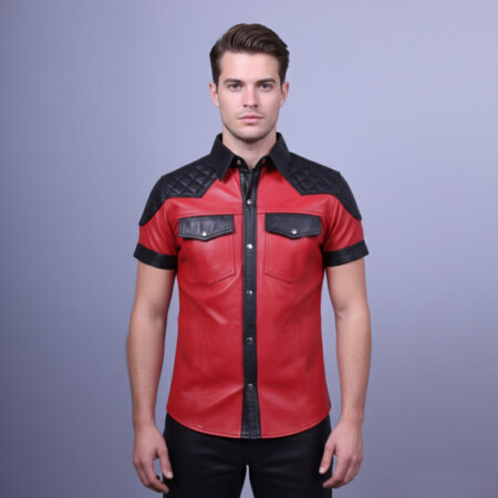 padded shoulder leather shirt