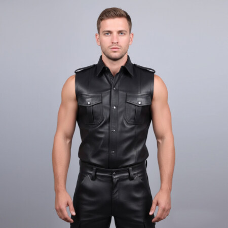 sleeveless leather shirt