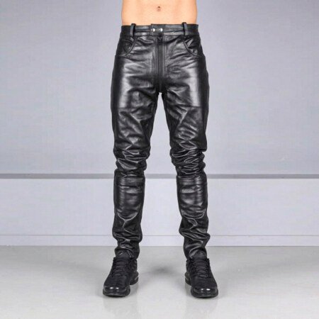 Full Zipper Leather Jeans
