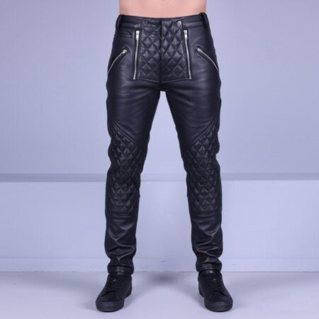 Mens Padded Quilt Leather Pants