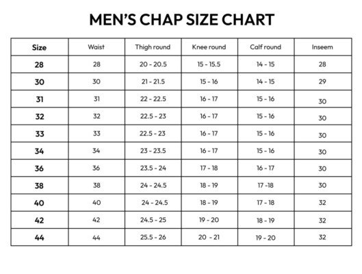 Chap Size Chart - Mr Leather Shop