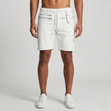 white leather shorts