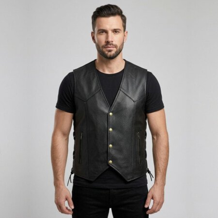 Mens Motocycle Leather Vest