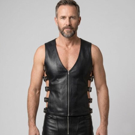 Side Buckles Leather Vest