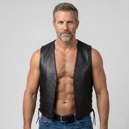 Side Laces Open front Leather Vest