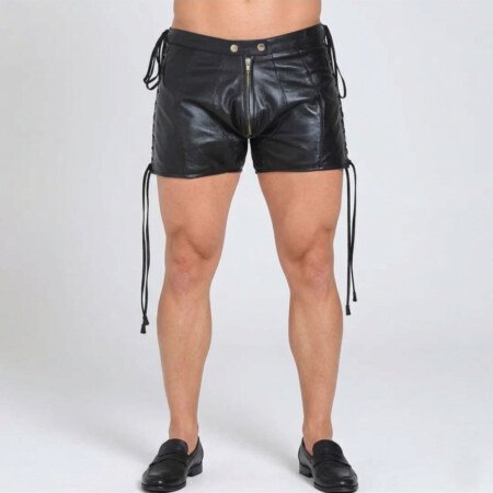 lace up leather shorts